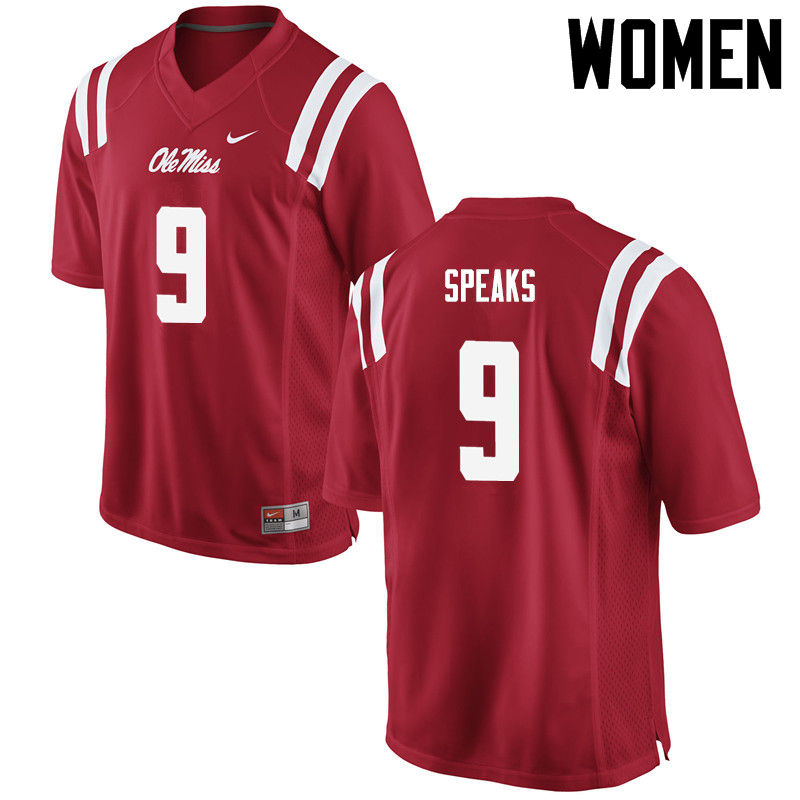 Women Ole Miss Rebels #9 Breeland Speaks College Football Jerseys-Red - Click Image to Close